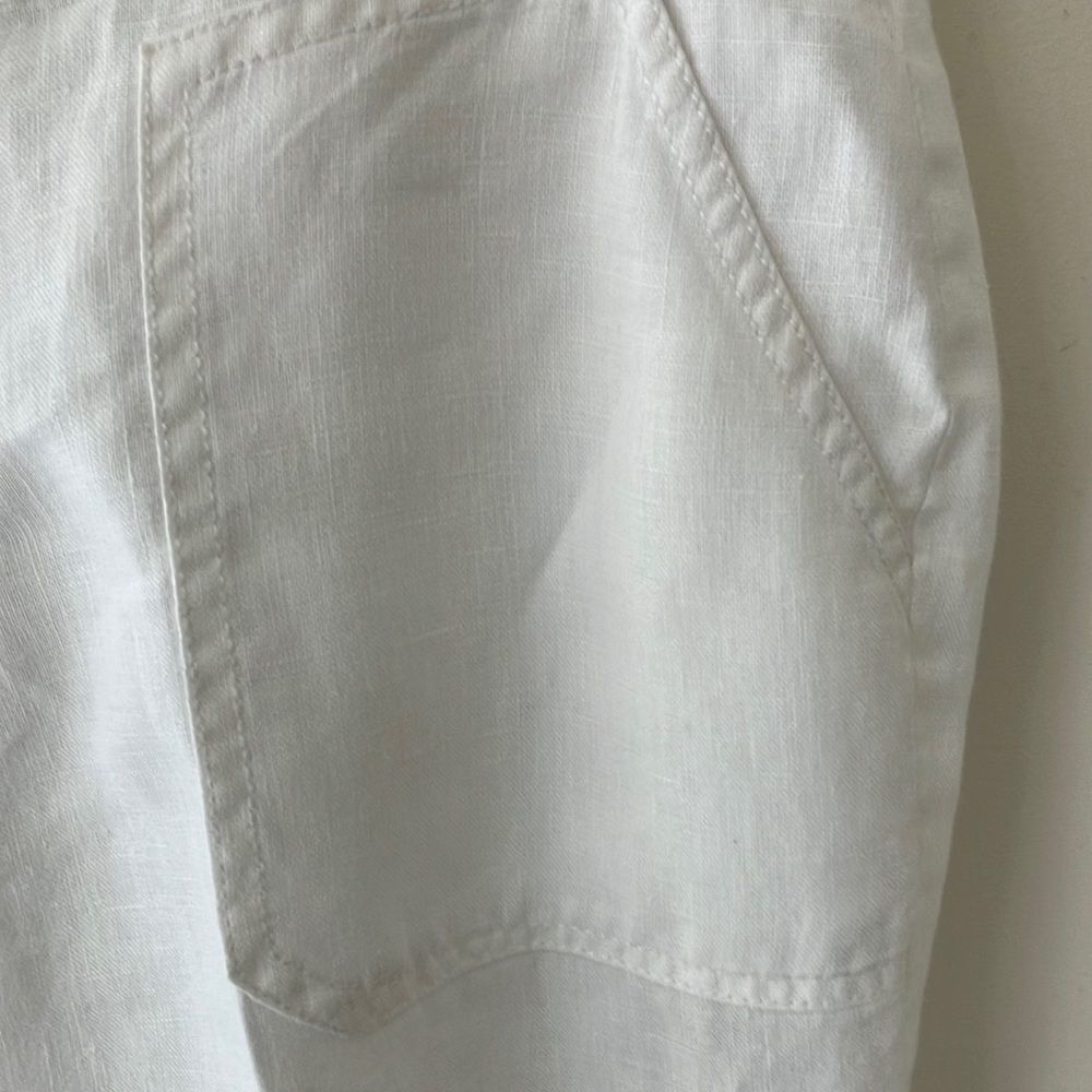 Cute Drawstring Boho White Linen Roll Up Pant - Picture 5 of 7